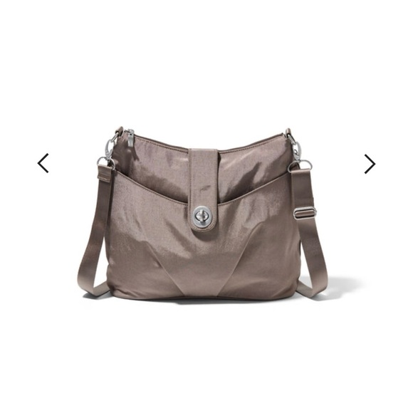 Baggallini Handbags - Baggallini Shimmering Taupe Crossbody Bag
